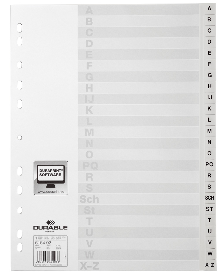 DURABLE Kunststoff-Register, A-Z, A4, PP, 20-teilig, grau von Durable