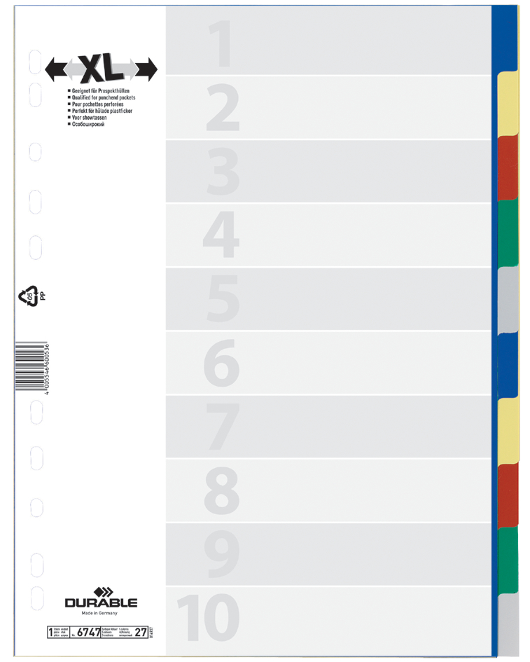 DURABLE Kunststoff-Register, A4, PP, 10-teilig, überbreit DURABLE Kunststoff-Register, A4, PP, 10-teilig, überbreit von Durable