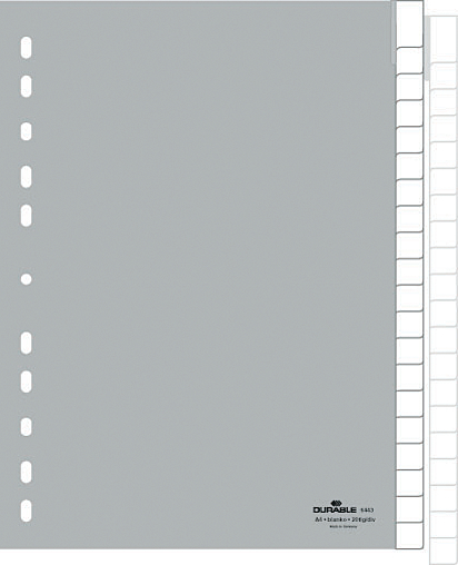 DURABLE Kunststoff-Register, A4, PP, 20-teilig, grau von Durable