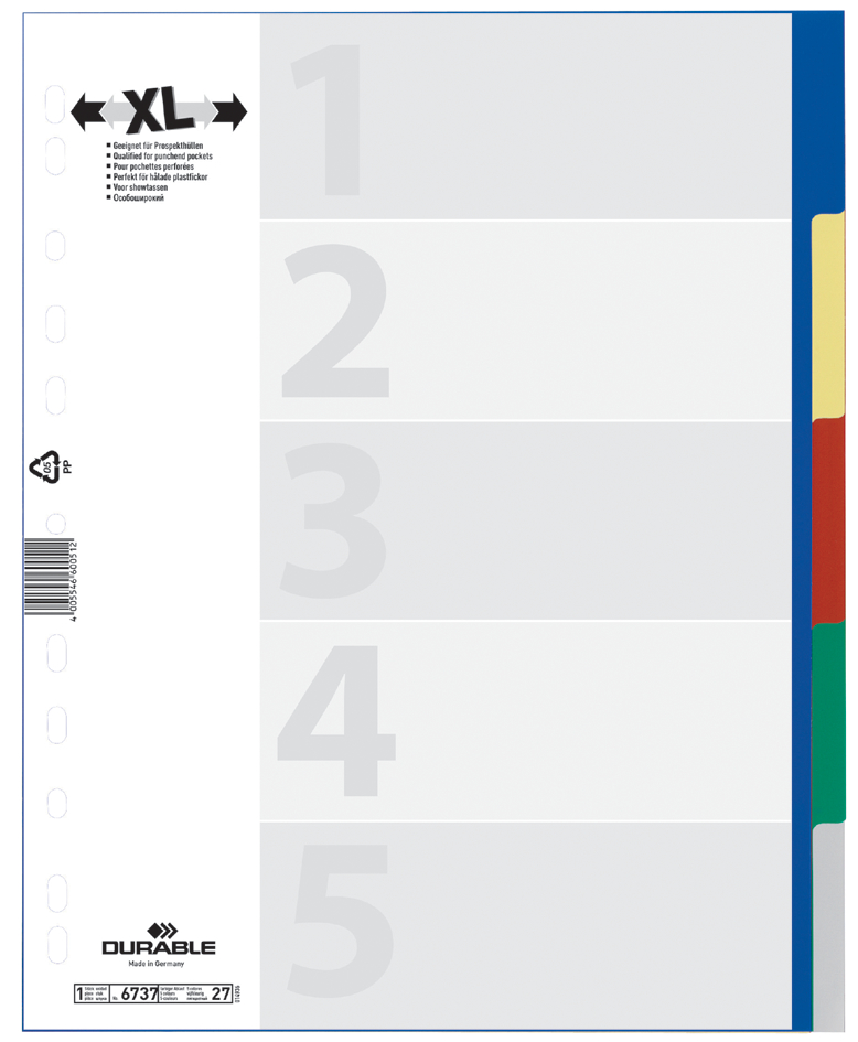 DURABLE Kunststoff-Register, A4, PP, 5-teilig, überbreit von Durable