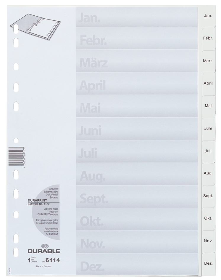 DURABLE Kunststoff-Register, Monate, A4, Januar - Dezember von Durable