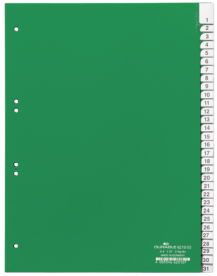 DURABLE Kunststoff-Register, PP, Stärke: 0,12 mm, 31-teilig von Durable