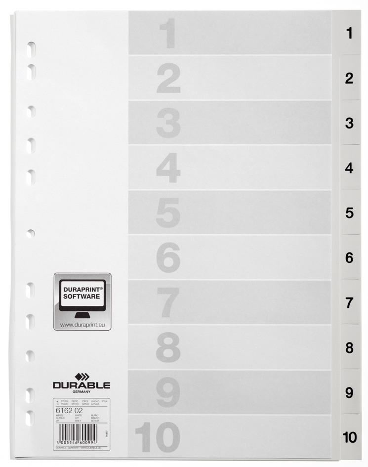 DURABLE Kunststoff-Register, Zahlen, A4, 10-teilig, 1 - 10 von Durable