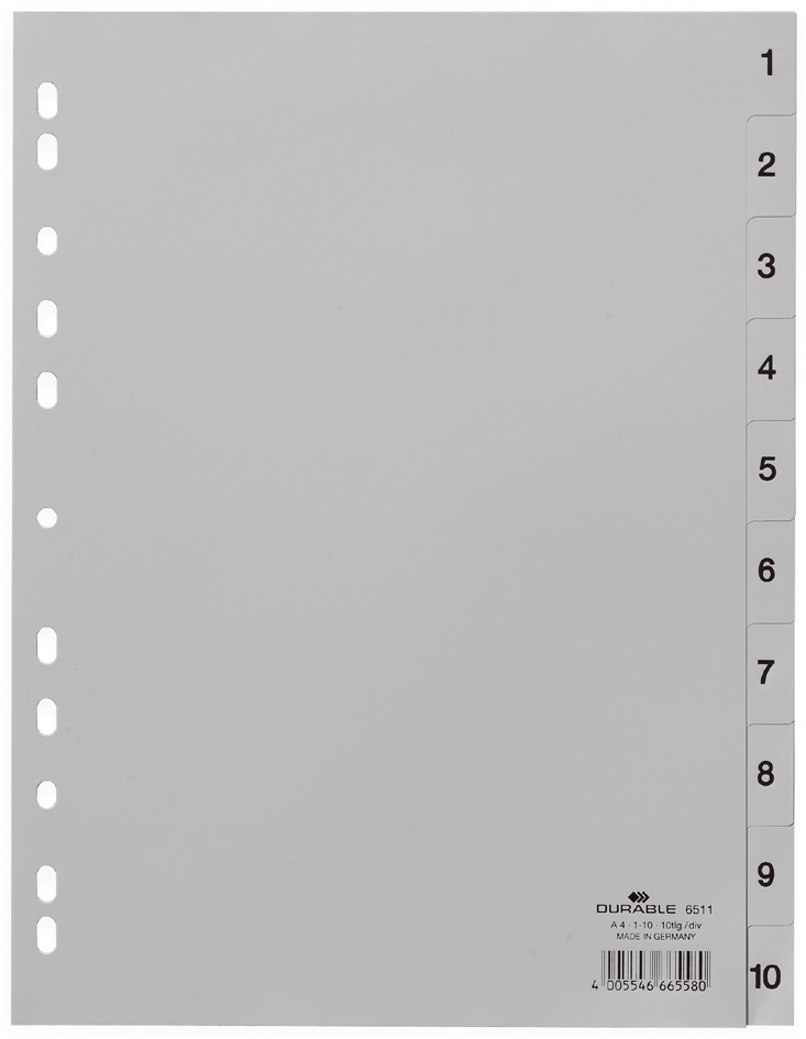 DURABLE Kunststoff-Register, Zahlen, A4, 10-teilig, 1 - 10 von Durable