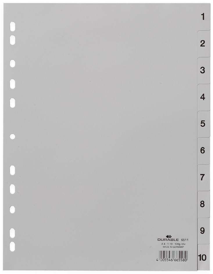 DURABLE Kunststoff-Register, Zahlen, A4, 10-teilig, 1 - 10 DURABLE Kunststoff-Register, Zahlen, A4, 10-teilig, 1 - 10 von Durable
