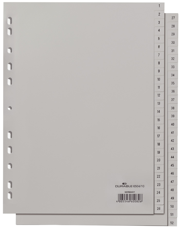 DURABLE Kunststoff-Register, Zahlen, A4, 52-teilig, 1 - 52 von Durable