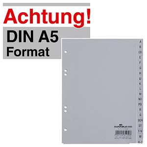 DURABLE Ordnerregister Halbformat, hoch A-Z grau 20-teilig, 1 St. von Durable