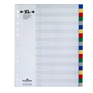 DURABLE Ordnerregister Vollformat, Überbreite blanko blau, gelb, rot, grün, grau 20-teilig, 1 Satz von Durable