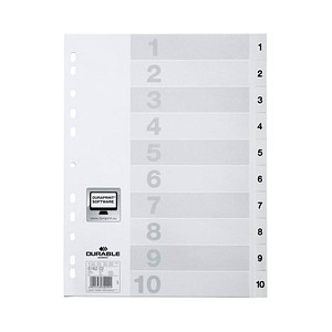 DURABLE Ordnerregister Vollformat 1-10 weiß 10-teilig, 1 Satz von Durable