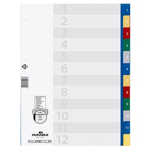 DURABLE Ordnerregister Vollformat 1-12 blau, gelb, rot, grün, grau 12-teilig, 1 Satz DURABLE Ordnerregister Vollformat 1-12 blau, gelb, rot, grün, grau 12-teilig, 1 Satz von Durable