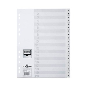 DURABLE Ordnerregister Vollformat 1-20 weiß 20-teilig, 1 Satz von Durable