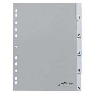 DURABLE Ordnerregister Vollformat 1-5 grau 5-teilig mit Wechseltaben, 1 Satz von Durable