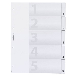 DURABLE Ordnerregister Vollformat 1-5 transparent 5-teilig, 1 Satz von Durable