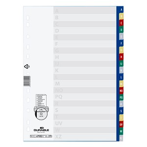 DURABLE Ordnerregister Vollformat A-Z blau, gelb, rot, grün, grau 20-teilig, 1 Satz von Durable