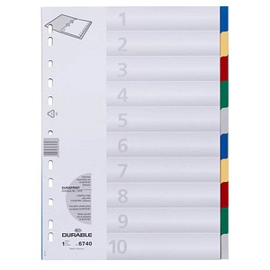 DURABLE Ordnerregister Vollformat blanko blau, gelb, rot, grün, grau 10-teilig, 1 Satz von Durable