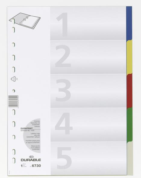 DURABLE Register A4 5-tlg. mit farbigen Taben und Deckblatt PP 25 ST 673027 von Durable