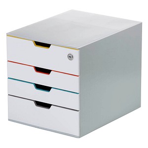 DURABLE Schubladenbox VARICOLOR® MIX SAFE  weiß mit bunten Farblinien 762627, DIN A4, DIN C4 mit 4 Schubladen von Durable