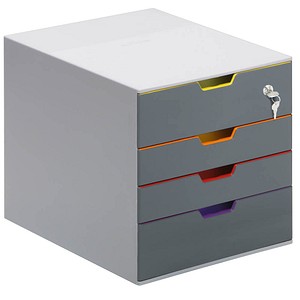 DURABLE Schubladenbox VARICOLOR® SAFE  dunkelgrau mit bunten Farblinien 760627, DIN A4, DIN C4 mit 4 Schubladen von Durable