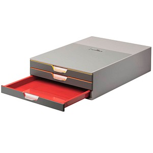 DURABLE Schubladenbox VARICOLOR®  dunkelgrau mit bunten Farblinien 760327, DIN C4 mit 3 Schubladen von Durable