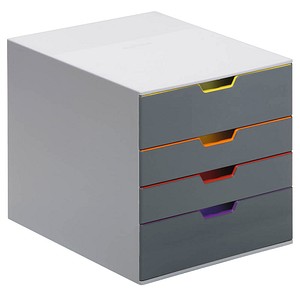 DURABLE Schubladenbox VARICOLOR®  dunkelgrau mit bunten Farblinien 760427, DIN C4 mit 4 Schubladen von Durable