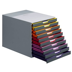 DURABLE Schubladenbox VARICOLOR®  dunkelgrau mit bunten Farblinien 761027, DIN C4 mit 10 Schubladen von Durable