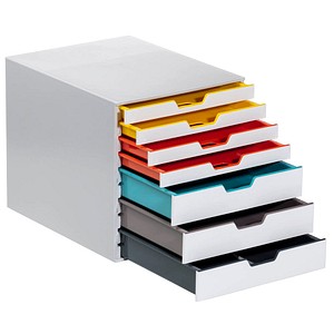 DURABLE Schubladenbox VARICOLOR®  weiß mit bunten Farblinien 762727, DIN C4 mit 7 Schubladen von Durable