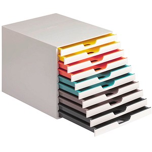 DURABLE Schubladenbox VARICOLOR®  weiß mit bunten Farblinien 763027, DIN C4 mit 10 Schubladen von Durable