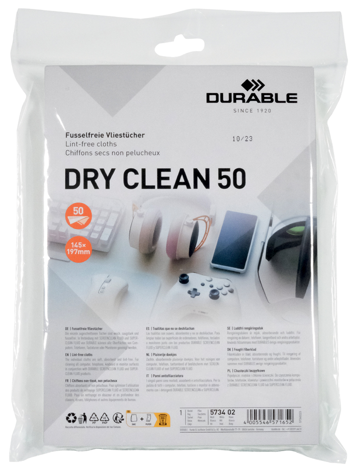 DURABLE Vlies-Oberflächen-Reinigungstücher DRY CLEAN 50 von Durable