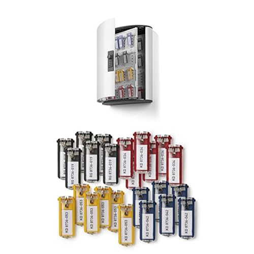 Durable 197623 Schlüsselkasten Key Box Code 48 (Zahlenschloss, für 48 Schlüssel) + 48 Key Clips farbig Sortiert von Durable