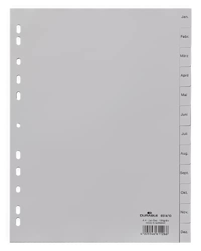 Durable 651410 Monatsregister (A4, geprägte Taben Jan-Dez, PP volldeckend) 2 Stück von Durable