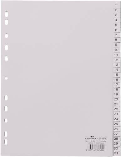 Durable 6523 Register DIN A4 1-31 Polypropylen Grau 31 Registerblätter geprägte Taben 652310 von Durable