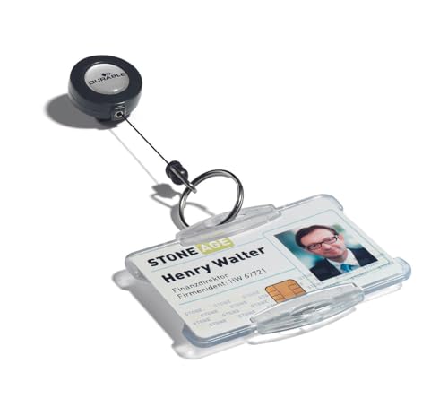 Durable Ausweishalter (mit Schlüsselring, Bandlänge 80 cm) Packung à 10 Stück, anthrazit, 822258 von Durable