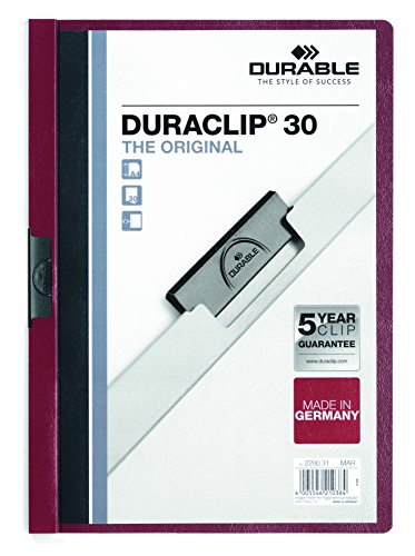 Durable Berichtshüllen mit DURACLIP, Briefgröße, für bis zu 30 Seiten, transparenter Einband/Kastanienbraun, 25 Stück pro Box (220331BX) von Durable