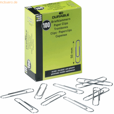 Durable Briefklammern 50mm verzinkt VE=100 Stück Durable Briefklammern 50mm verzinkt VE=100 Stück von Durable
