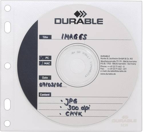Durable CD/DVD Ordner-Hülle 523919 2 CDs/DVDs/Blu-rays Transparent, Weiß Polypropylen 10St. von Durable