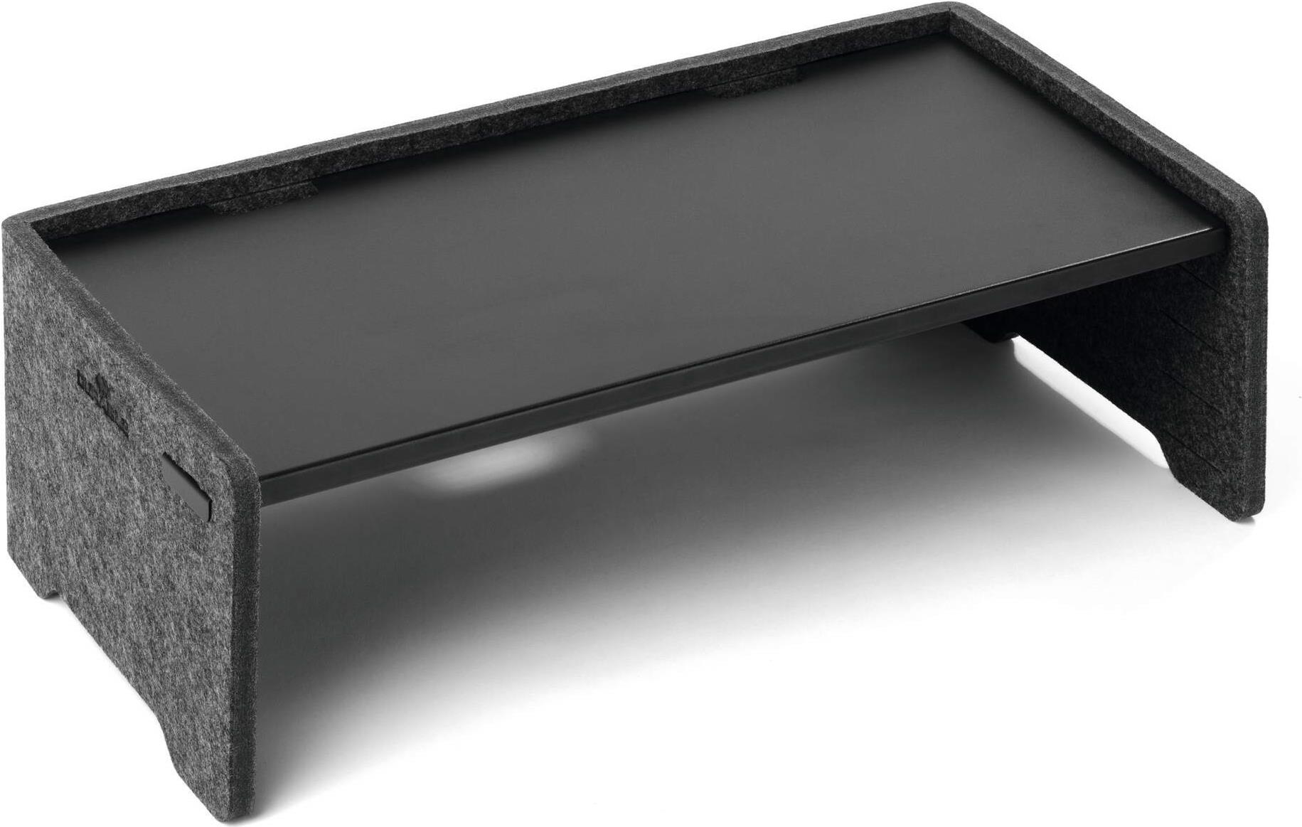 Durable EFFECT Monitor-Erhöhung Anthrazit-Grau - 3-fach ergonomisch höhenverstellbarer Ständer für Monitore und Laptops. Einfache Einstellung der individuellen - ergonomischen Höhe durch zwei Steckverbinder - kein lästiges Verschrauben oder Verkleben erforderlich Die hohe Standfestigkeit gewährleistet sicheres Arbeiten. Integrierte Kabelauslässe gewährleisten eine ordentliche Kabelführung. Das Produkt fügt sich dank seines Materials harmonisch in jede Umgebung ein und schafft eine behagliche Atmosphäre. Optional erweiterbar durch eine Schublade - die zusätzlich Stauraum und eine aufgeräumte Arbeitsfläche schafft. Maße: 49,6 x 16,2 x 26 cm (B x H x T) Tragfähigkeit: 10 kg höhenverstellbar Werkstoff: PET-Filz - 60 % recycelt/Stahl - pulverbeschichtet Farbe: anthrazit (508158) Durable EFFECT Monitor-Erhöhung Anthrazit-Grau - 3-fach ergonomisch höhenverstellbarer Ständer für Monitore und Laptops. Einfache Einstellung der individuellen - ergonomischen Höhe durch zwei Steckverbinder - kein lästiges Verschrauben oder Verkleben erforderlich Die hohe Standfestigkeit gewährleistet sicheres Arbeiten. Integrierte Kabelauslässe gewährleisten eine ordentliche Kabelführung. Das Produkt fügt sich dank seines Materials harmonisch in jede Umgebung ein und schafft eine behagliche Atmosphäre. Optional erweiterbar durch eine Schublade - die zusätzlich Stauraum und eine aufgeräumte Arbeitsfläche schafft. Maße: 49,6 x 16,2 x 26 cm (B x H x T) Tragfähigkeit: 10 kg höhenverstellbar Werkstoff: PET-Filz - 60 % recycelt/Stahl - pulverbeschichtet Farbe: anthrazit (508158) von Durable