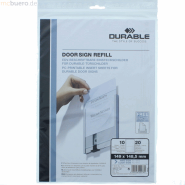 Durable Einsteckschild für Türschild Info Sign 149x148mm weiß VE=20 Sc Durable Einsteckschild für Türschild Info Sign 149x148mm weiß VE=20 Sc von Durable