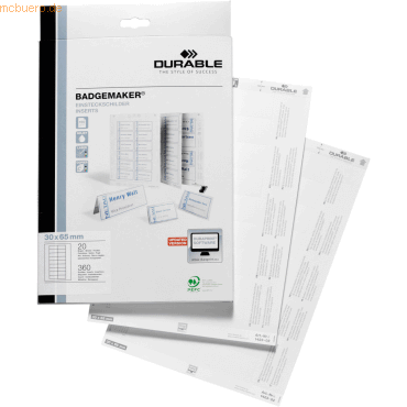 Durable Einsteckschilder Badgemaker auf A4 30x65mm VE=360 Stück von Durable
