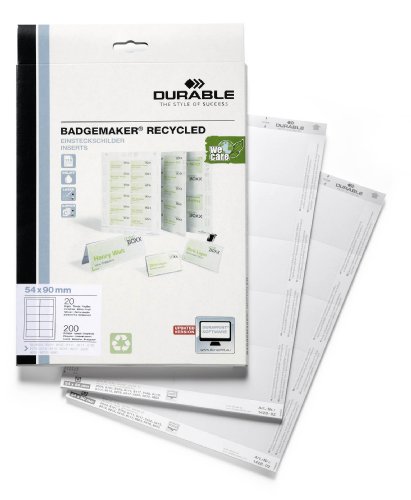 Durable Einsteckschilder Badgemaker recycelt, weiß, 54 x 90 mm, 200 Schilder, 142802 von Durable