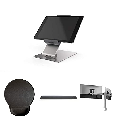 Durable Home Office Set Ergonomie 4 - Handgelenkauflage, Mauspad, Tablet Holder Table, Monitorhalter für 2 Monitore (21-27 Zoll) von Durable