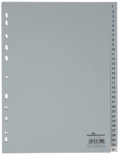 Durable Hunke & Jochheim Register 1 - 31 (PP DIN A4 215/230 x 297 mm) 31 Blatt grau von Durable