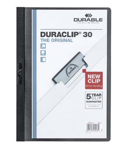 Durable Klemm-Mappe Duraclip Original 30 (für 1-30 Blatt A4), 25 Stück, schwarz, 220001 von Durable