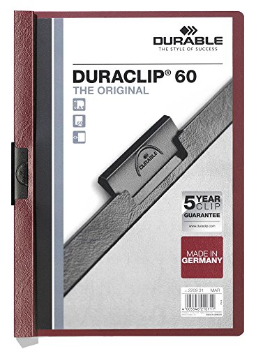 Durable Klemm-Mappe Duraclip Original 60 (für 1-60 Blatt A4), 25 Stück, aubergine/dunkelrot, 220931 von Durable