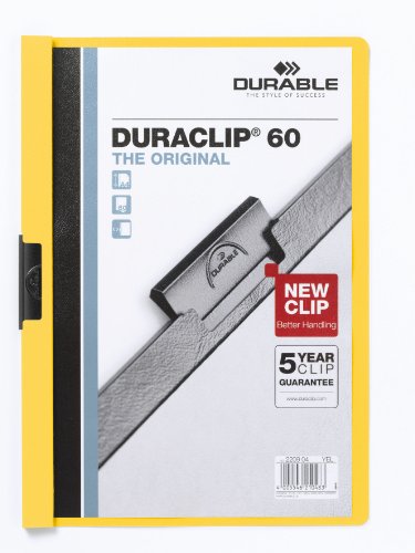 Durable Klemm-Mappe Duraclip Original 60 (für 1-60 Blatt A4), 25 Stück, gelb, 220904 von Durable