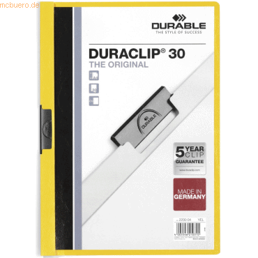Durable Klemmmappe Duraclip Original 30 bis 30 Blatt A4 gelb von Durable