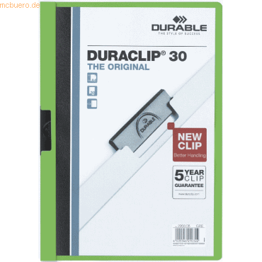 Durable Klemmmappe Duraclip Original 30 bis 30 Blatt A4 grün von Durable