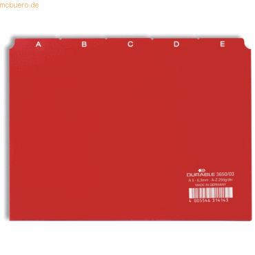 Durable Leitregister A-Z A5quer PP 25-teilig rot von Durable