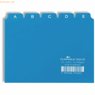 Durable Leitregister A-Z A6quer PP 25-teilig blau von Durable