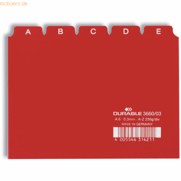 Durable Leitregister A-Z A6quer PP 25-teilig rot von Durable