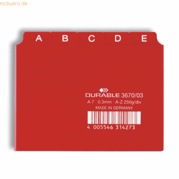 Durable Leitregister A-Z A7quer PP 25-teilig rot von Durable